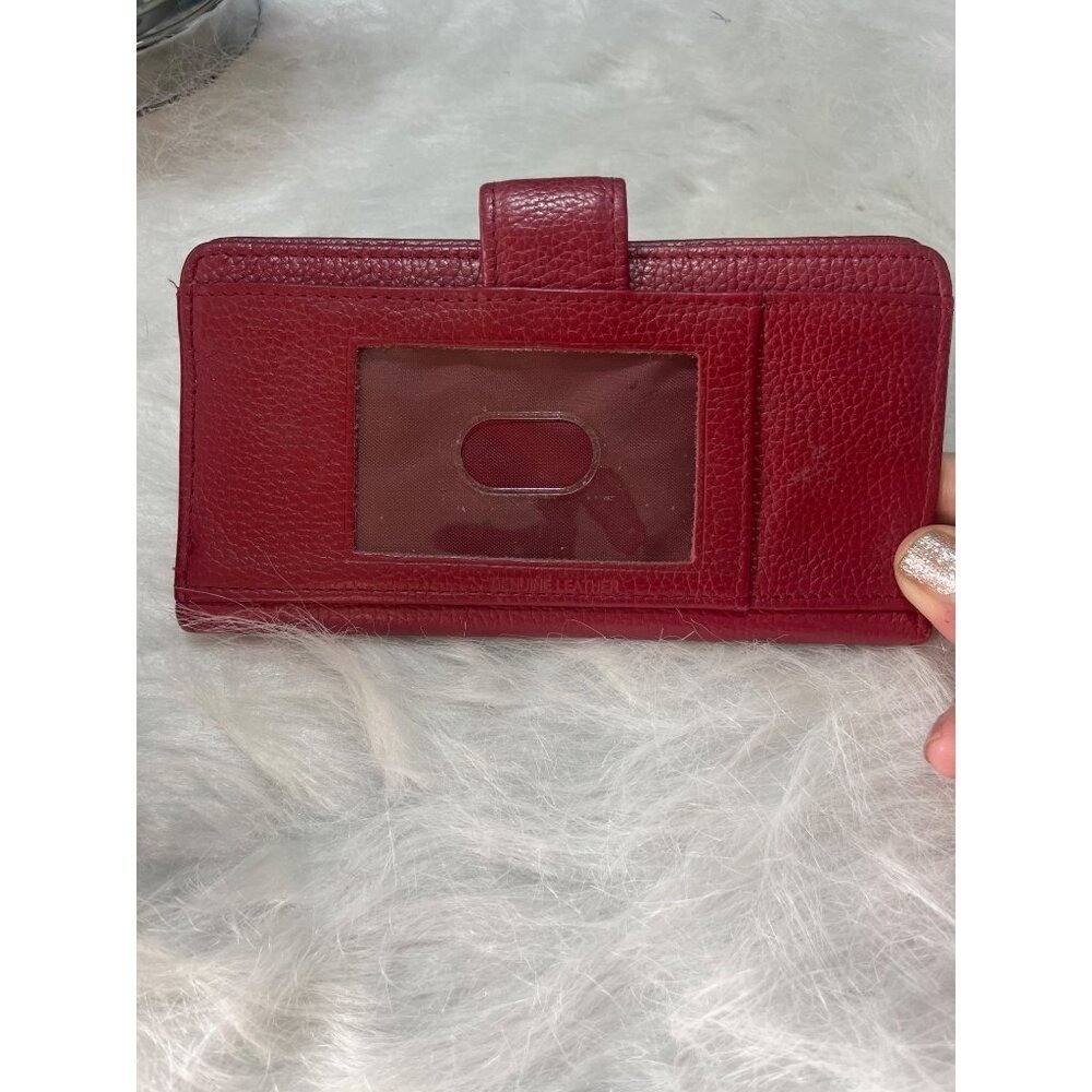 Red Pebbled Leather Wallet With Snap Closure & ID Window - Picture 5 of 5